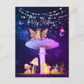 Kerstmis Paddestoel Fantasy Fairy Stars Paarse Briefkaart (Voorkant)