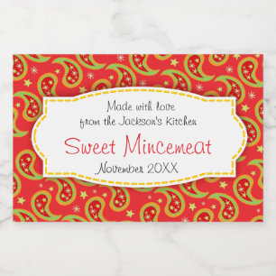 Kerstmis paisley gedesigneerde mincemeat label voedselcontainer etiket