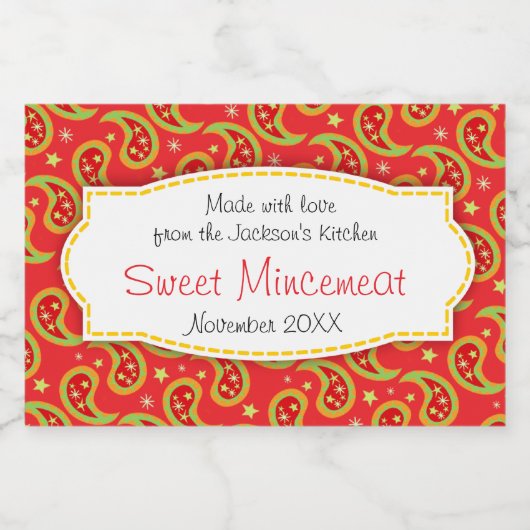 Kerstmis paisley gedesigneerde mincemeat label voedselcontainer etiket (Enkel label)