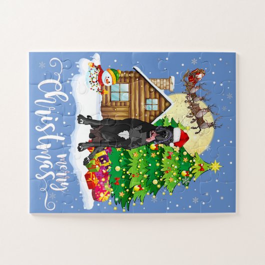 Kerstmis Pajama Great Dane Tree Xmas Dop Dad mam Legpuzzel (Horizontaal)