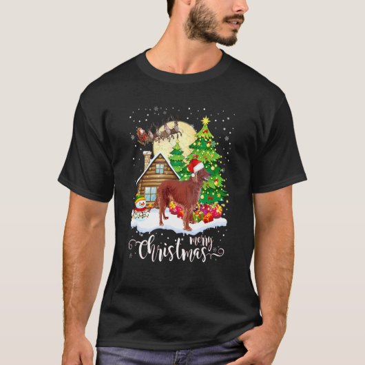 Kerstmis Pajama Irish Setter Tree Xmas Dog Dad Mo T-shirt (Voorkant)