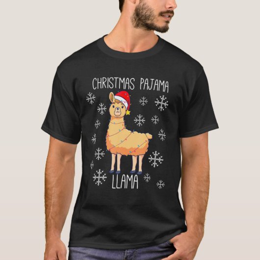Kerstmis Pajama Llama, wedstrijdkerstfeest T-shirt (Voorkant)