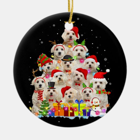 Kerstmis Pajama Maltese boom Xmas cadeaus pap Keramisch Ornament (Voorkant)