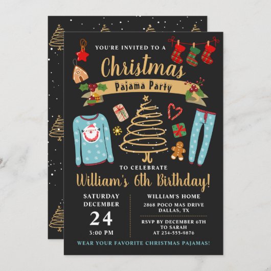 Kerstmis Pajama Party Boys Sleepover Birthday Kaart (Voorkant / Achterkant)