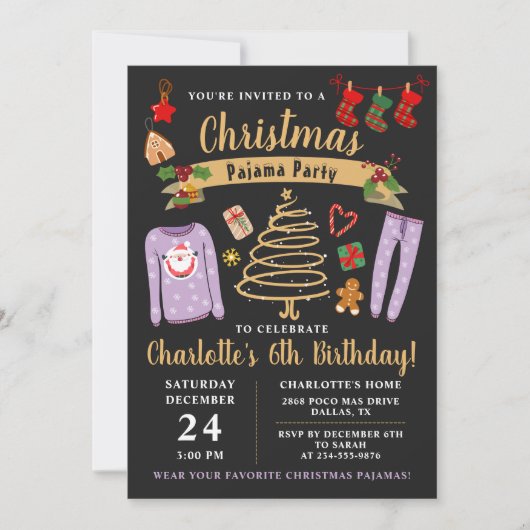 Kerstmis Pajama Party Girls Slapepover Birthday Kaart (Voorkant)