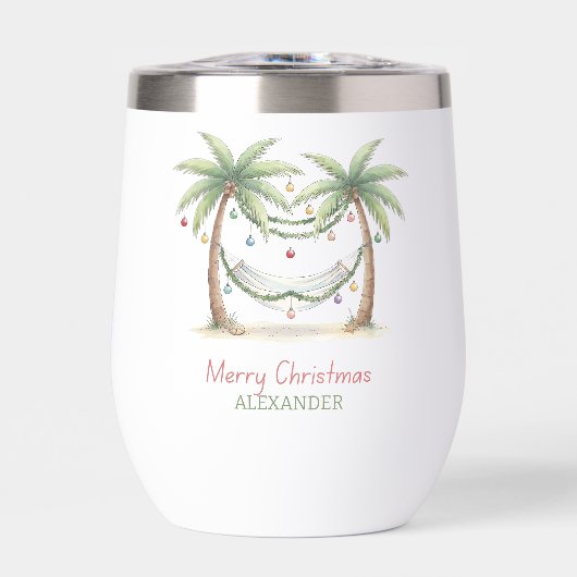 Kerstmis Palmbomen Met Hangmat Aan De Kust (Voorkant)