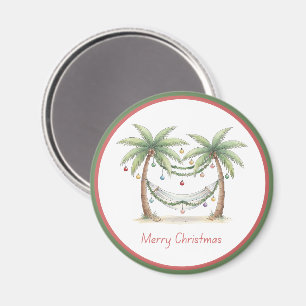 Kerstmis Palmbomen Met Hangmat Aan De Kust Magneet