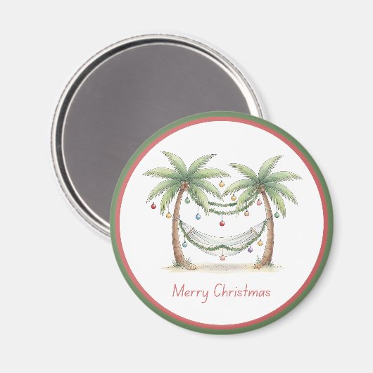 Kerstmis Palmbomen Met Hangmat Aan De Kust Magneet (Voorkant / Achterkant)