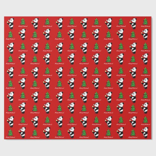 Kerstmis Panda Stocking Red Cadeaupapier (Vlak)