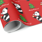 Kerstmis Panda Stocking Red Cadeaupapier (Rol Hoek)