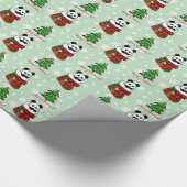 Kerstmis Panda Stocking Snowflakes Cadeaupapier (Hoek)
