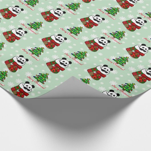 Kerstmis Panda Stocking Snowflakes Cadeaupapier (Hoek)