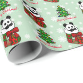 Kerstmis Panda Stocking Snowflakes Cadeaupapier (Rol Hoek)