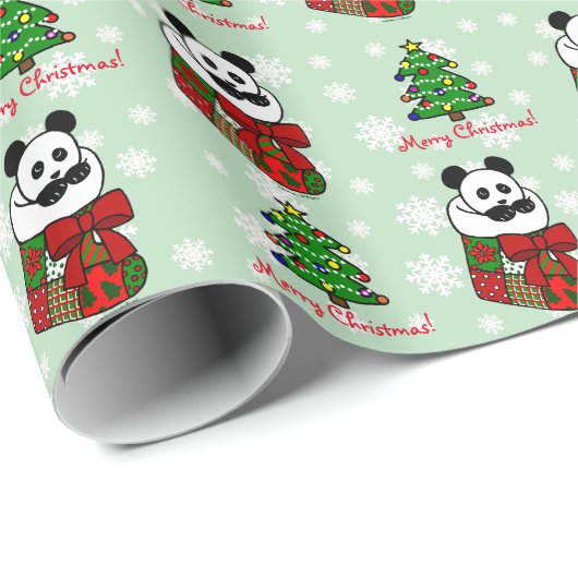 Kerstmis Panda Stocking Snowflakes Cadeaupapier (Rol Hoek)