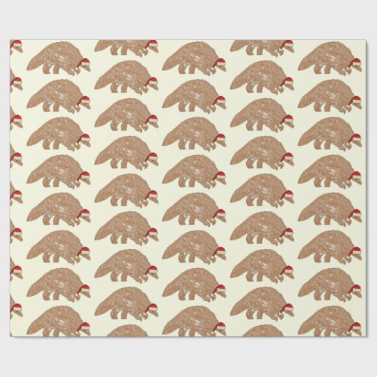 Kerstmis Pangolin Dragen van een kerstmuts Cadeaupapier (Vlak)