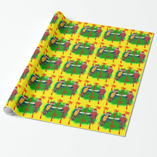KERSTMIS PAPEGAAIEN CADEAUPAPIER (Uitgerold)