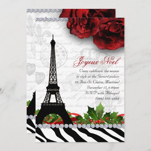 Kerstmis Parijs Eiffeltoren Zebra Roos Bloem Kaart (Voorkant / Achterkant)