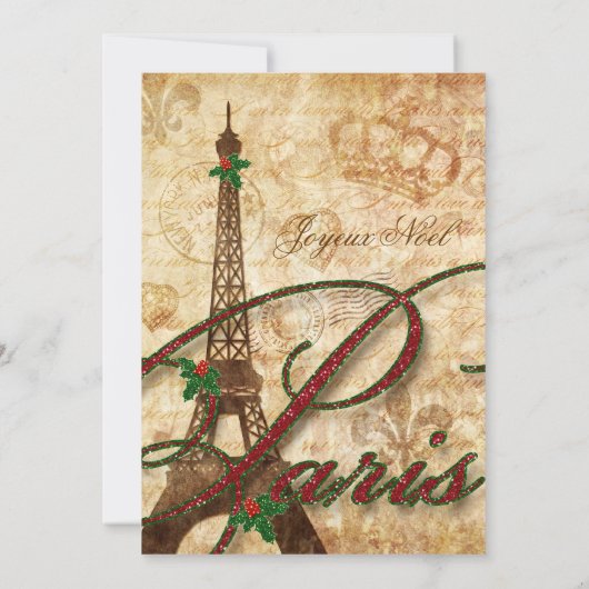 Kerstmis Parijs Noite Eiffel Tower  Kaart (Achterkant)