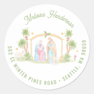 Kerstmis Pastel Geboorte   Adres Ronde Sticker