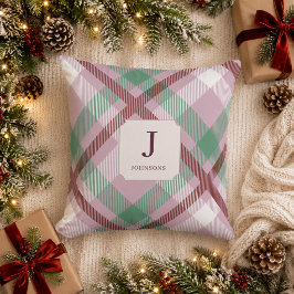 Kerstmis Pastel Plaid Monogram Kussen