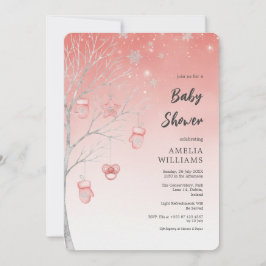 Kerstmis Pastel Rode Winterboom Baby Shower Kaart