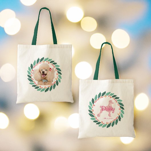 Kerstmis pastel roze poedel Tote Tas Custom Foto