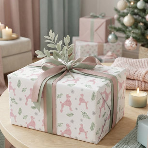 Kerstmis Pastel Roze Poodle Cadeaupapier