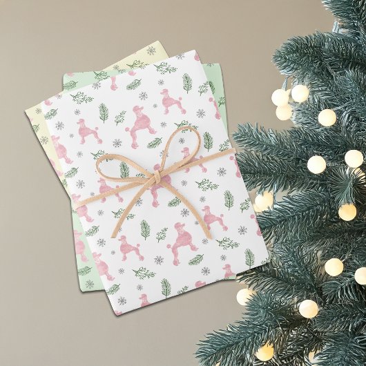 Kerstmis Pastel Roze Poodle Cadeaupapier