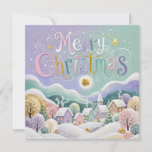 Kerstmis Pastel Winterdorp Sneeuwhuizen Kaart
