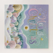 Kerstmis Pastel Winterdorp Sneeuwhuizen Legpuzzel (Horizontaal)