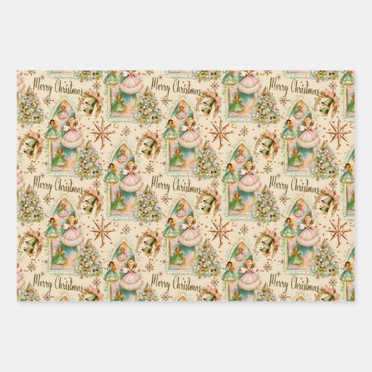 Kerstmis-pastelengelen-inpakpapier uit het midden  inpakpapier vel (Voorkant 3)