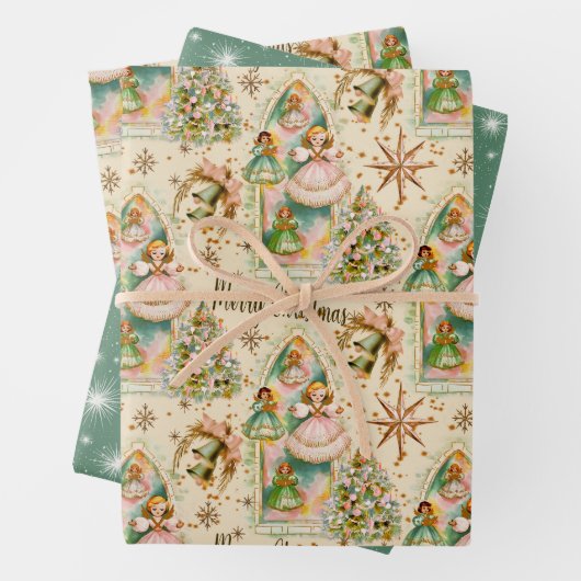 Kerstmis-pastelengelen-inpakpapier uit het midden  inpakpapier vel (In situ)