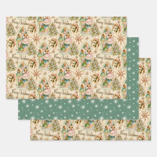 Kerstmis-pastelengelen-inpakpapier uit het midden  inpakpapier vel (Set)