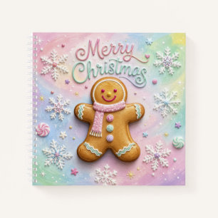 Kerstmis Pastelkleurige Gemberkoekman Sneeuwvlokke Notitieboek