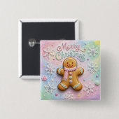 Kerstmis Pastelkleurige Gemberkoekman Sneeuwvlokke Vierkante Button 5,1 Cm (Voorkant /achterkant)