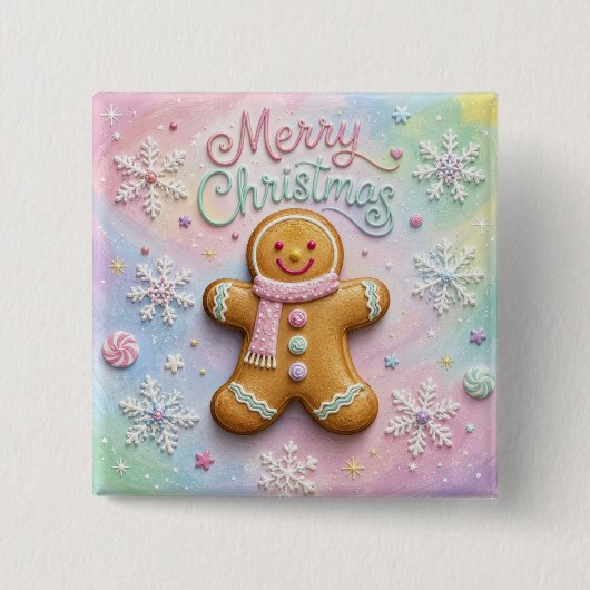 Kerstmis Pastelkleurige Gemberkoekman Sneeuwvlokke Vierkante Button 5,1 Cm (Voorkant)