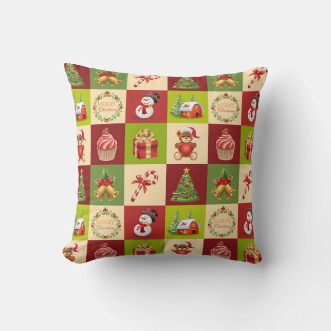 Kerstmis patchwork fantasie kussen (Voorkant)