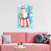 Kerstmis, patriottische kerstman met vlag canvas afdruk (Insitu (Woonkamer))