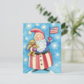 Kerstmis, patriottische kerstman met vlag feestdagenkaart (Staand voorkant)