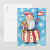 Kerstmis, patriottische kerstman met vlag feestdagenkaart (Voorkant / Achterkant)
