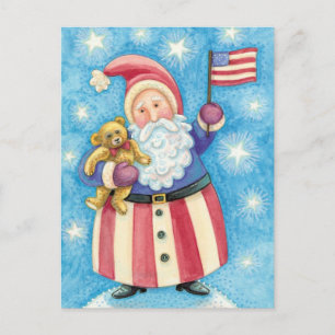 Kerstmis, patriottische kerstman met vlag feestdagenkaart