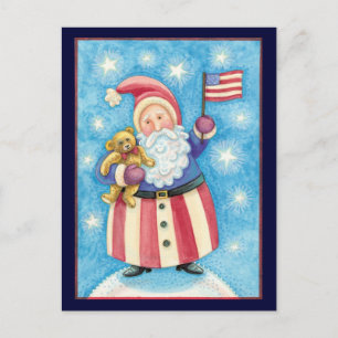 Kerstmis, patriottische kerstman met vlag feestdagenkaart