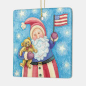 Kerstmis, patriottische kerstman met vlag keramisch ornament (Links)