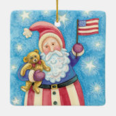 Kerstmis, patriottische kerstman met vlag keramisch ornament (Achterkant)