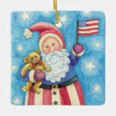 Kerstmis, patriottische kerstman met vlag keramisch ornament (Voorkant)