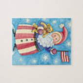 Kerstmis, patriottische kerstman met vlag legpuzzel (Horizontaal)