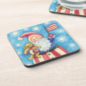 Kerstmis, patriottische kerstman met vlag onderzetter (Linkerzijde)