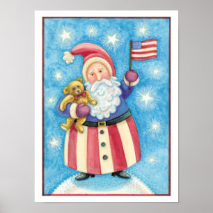 Kerstmis, patriottische kerstman met vlag poster