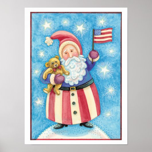 Kerstmis, patriottische kerstman met vlag poster (Voorkant)