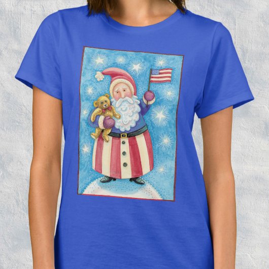 Kerstmis, patriottische kerstman met vlag t-shirt
